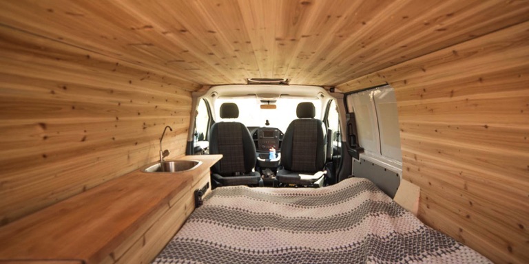 camper van cedar wall paneling